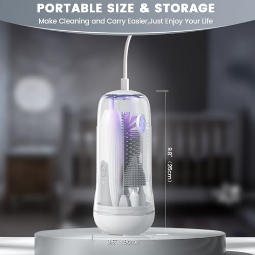 Portable Electric Bottle Brush Cleaner with Storage Box, 4-in-1 Kit - color: Gray