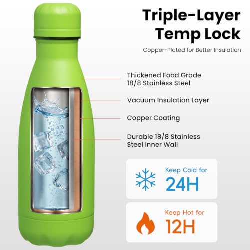 Konokyo 12 oz Insulated Stainless Steel Water Bottle, Green - color: Green, size: 12 Ounces
