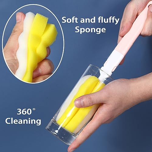 INVODA 4PCS Bottle Brush Long Handle Cup Cleaner Brush Sponge Bottle Scrubber Replaceable Brush Head Portable Bottle Cleaning Brush for Baby Bottle Dishwashing Kitchen Clean Mugs (4PCS+ 4 Brush heads) - color: 4 Pcs+ 4 Brush Heads
