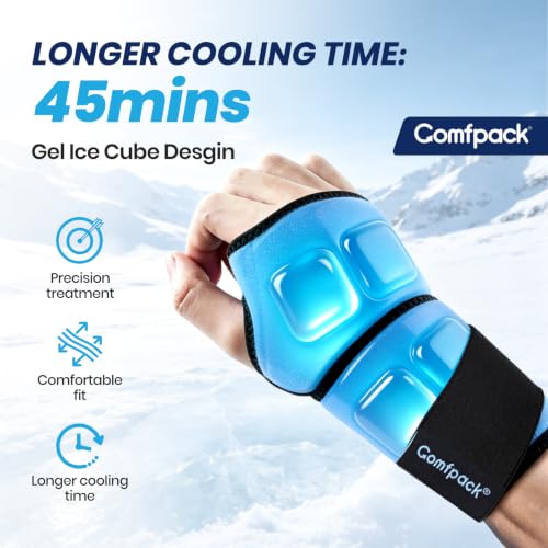 Comfpack Wrist Ice Pack Wrap for Carpal Tunnel Relief, 45-Min Cold Therapy - color: Blue