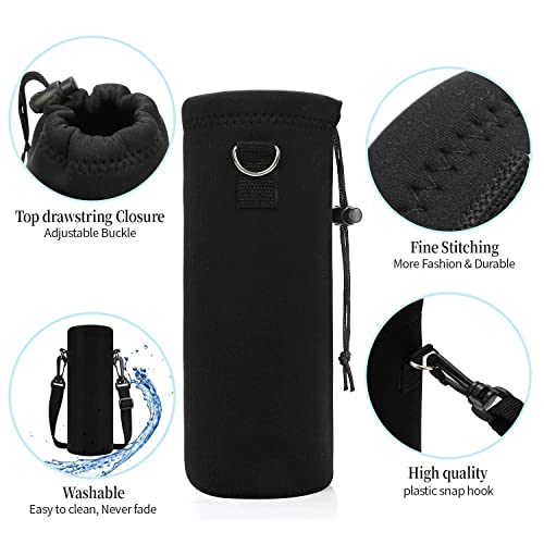 AMARY 750ML Neoprene Water Bottle Carrier Bag with Adjustable Shoulder Strap,Insulated Water Bottle Cover for Stainless Steel/Glass/Plastic Bottles 24OZ (Black) - color: Black