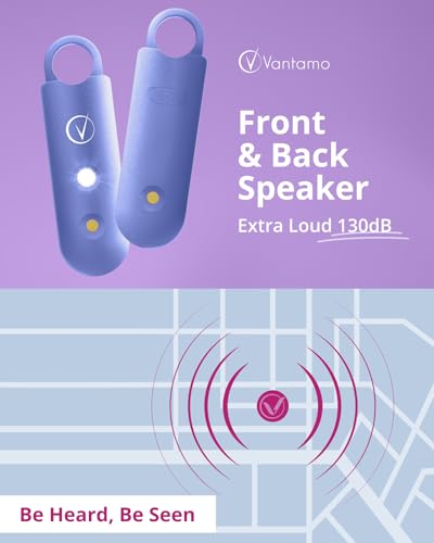 Vantamo Personal Alarm for Self Defense with Low Battery Notice, Strobe Light & Extra Loud 130 dB Double Speakers Safety Keychain Set for Women, Rechargeable Panic Button for Womens Self Defense - color: Metallic Sapphire