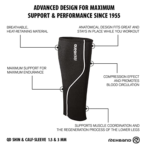 Rehband neoprene calf bandage, 1 piece, shin support, compression sleeve for running & endurance sports - size: Medium