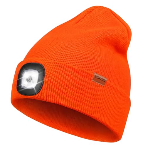 LED Beanie with The Light, Unisex Gifts for Men Dad Husband Him - color: Orange