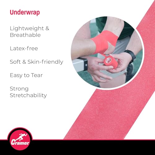 Cramer Tape Underwrap, Single Roll, Pink, Non-Latex Pre Wrap to Protect Skin from Irritation and Discomfort Caused by Athletic Tape, Tearable Sports Wrap, Non-Adhesive, 2.75" x 21 Yards - color: Bright Pink