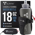 Handheld Running Water Bottle 18 oz – Grip-Free Collapsible Water Bottles for Running with Adjustable Strap & Thumbhole, Expandable Phone Pocket, Race Cap for One-Hand Drinking - color: Grey