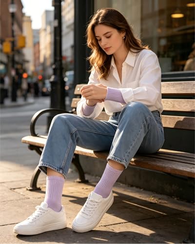 Crew Socks for Women Cushioned Athletic Running Hiking Compression 5 Pairs - color: 5 Pairs Cozy Pastel Crew Socks, size: 10-12