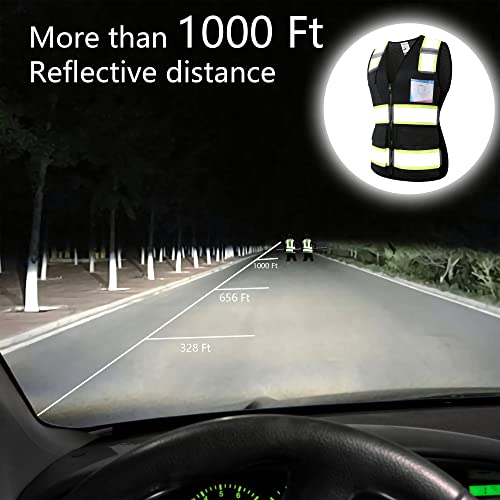 Safety Vest for Men Women Reflective Construction Vest Hi Vis ANSI Standard - color: Black-w, size: X-Large