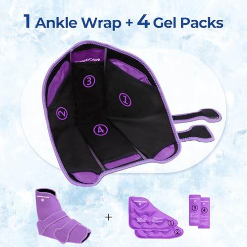 KingPavonini Ankle Foot Ice Pack, Standard Size, Purple, 1 Wrap+4 Gel Packs - size: Standard, style: Purple (1 Wrap+4 Gel Packs)