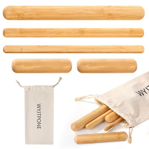5Pcs Bamboo Massage Sticks Set, Guasha Massage Sticks,Bamboo Massage Roller Sticks for Relax Muscles & Body Shaping
