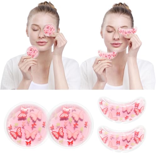 4PCS Gel Eye Ice Pack Set Reusable, Cold and Hot Compress for Eyes - color: Butterflies