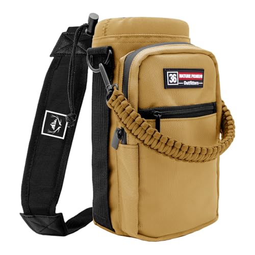 NATURE PIONEOR 26-128 oz Insulated Water Bottle Carrier Holder with Strap - color: Brown, size: 32-36oz