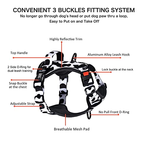 Petmolico No Pull Dog Harness and Leash Set, Cow Pattern, Small - color: Cow Pattern, size: Small
