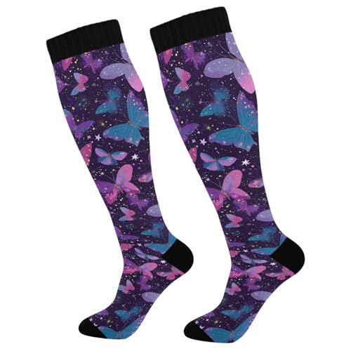 Wusikd Milk Cow Compression Socks for Women and Men Circulation Flowers Long Socks for Athletic Running 2 - color: Butterflies