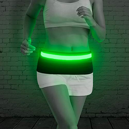 BSEEN LED Running Waist Belt - USB Rechargeable Reflective Glowing LED Waistband, Flashing Safety Light Belt for Runners, Joggers, Walkers, Pet Owners, Cyclists - color: Green