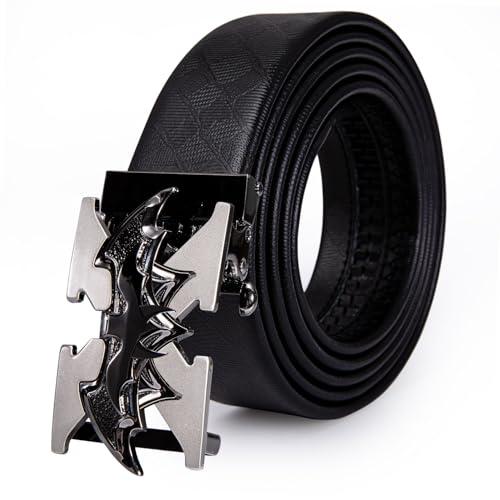 Dubulle Ratchet Belt for Men Leather Adjustable Designer Fashion Buckle - color: A-a Black Belt, size: Adjustable Fit 22" to 38" Waist