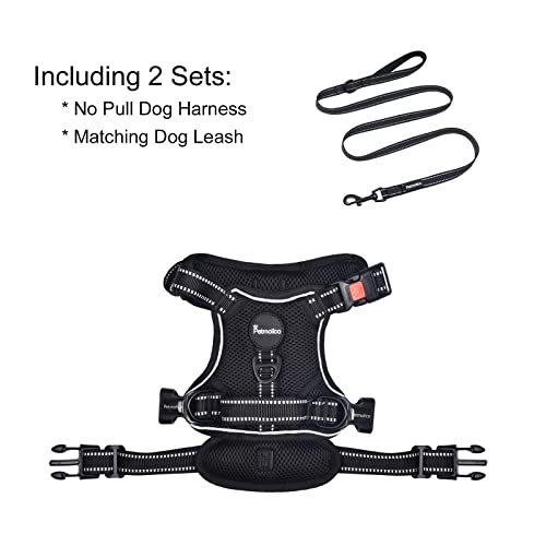 Petmolico No Pull Dog Harness and Leash Set with 4 Clips, Black, Small - color: Black, size: Small
