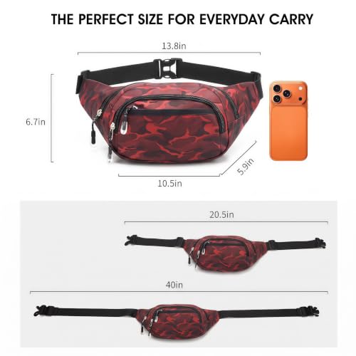 Large Fanny Pack for Men Women NSYOOMH, Crossbody Waist Bag 5-Zipper Pocket - color: Fashion Red