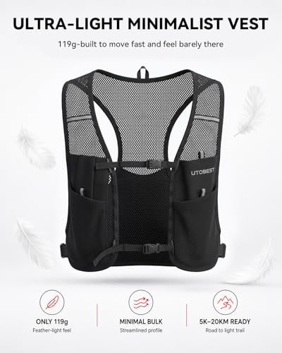 UTOBEST Minimalist Running Hydration Vest with 500ml Soft Flask,Lite M3 - size: ML(33.1"-44.9")