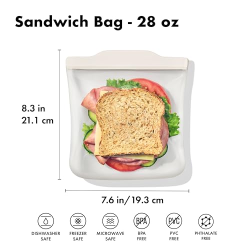 OXO Good Grips Silicone Reusable Bag - Sandwich Bag (28 oz), Oat - color: Oat, size: Sandwich (28 oz)