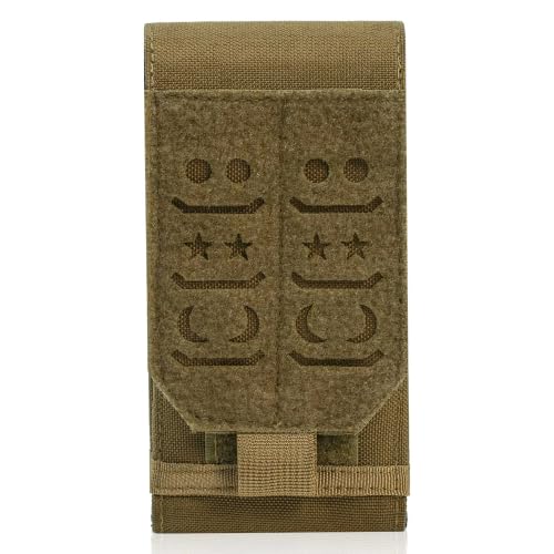 Upgrade 1000D Laser Cust Molle Phone Pouch, Heavy Duty Waterproof Samll Tactical Cell Phone Holder with US Flag Patch for 4.7"-6.7" (Dual-TAN) - color: DUAL-TAN