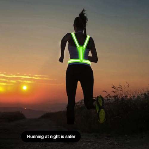 LED High Visibility Reflective Vest, Adjustable Hi Vis Sports Gear Safety Vest with Waterproof Phone Storage Bag Key Case, LED Safety Light for Walking the Dog, Running, Cycling, Motorcycle