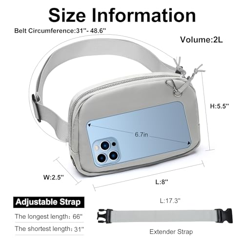 Mini Belt Bag for Women, RFID Small Fanny Pack, Womens Fashion Waist Packs with Extender Strap, Crossbody Bum Bags - color: J02-grey