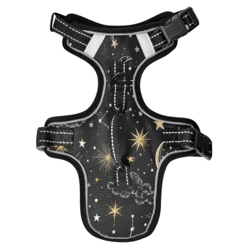 Yellow Stars and White Moon Dog/Cat Harness, Reflective No-Pull Pet Harness with 2 Leash Clips, Fully Adjustable Soft Padded Dog Vest, No-Choke Pet Oxford Vest - color: Yellow Stars And White Moon, size: S