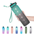 EYQ 32oz Water Bottle with Straw, Sports Bottle with Time Marker - color: 11-Hunter Green/Black Gradient