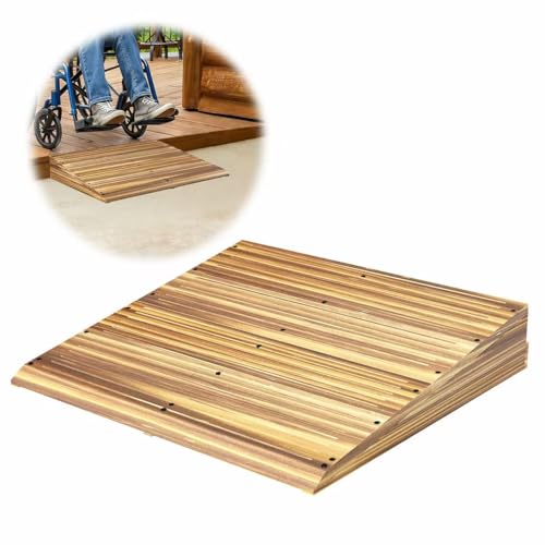 6" Rise Solid Wooden Threshold Ramp with Grooves for Home Steps/Wheelchairs - size: 6 inches