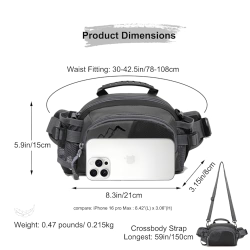 Entchin Water-Resistant Fanny Pack, 4-Zipper Belt Bag - color: E131 Black