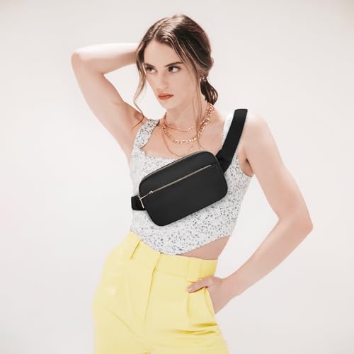 Fashion Fanny Bag-Waist Pack With Adjustable Belt Bag-Unisex Crossbody Pack For Travel Running Hiking-Black - color: 3-Zipper Black