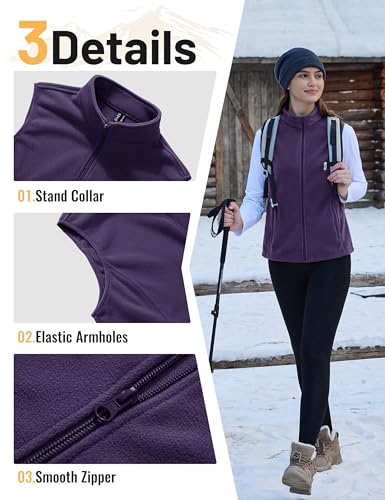 TACVASEN Women's Fleece Vest Outerwear Lightweight Sleeveless Zip Up Jacket - color: Deeppurple, size: X-Large