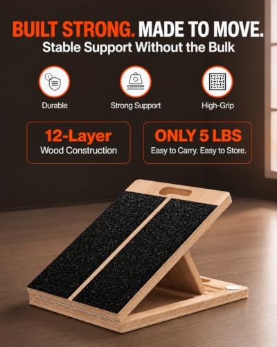 Frylr Slant Board for Exercise with Complete Mobility Kit, Foot Stretcher, Portable Foldable Wooden Wedge with 500 lb Capacity, Non-Slip Design, Carry Handle for Home, Gym and Office - style: Board + Bands + Balls