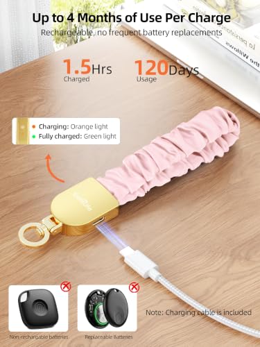 Keychain Wristlet, Works with Apple Find My, Rechargeable - color: Pink