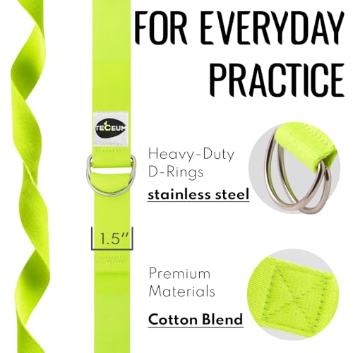 TECEUM 2 IN 1 Yoga & Mat Strap for Stretching – Cotton – 6/8/10 ft - color: Bright Green, size: 8 ft