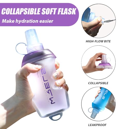 WRELS 200ml/350ml/500ml Collapsible Soft Flask,BPA Free Folding Soft Water Bottle with Hanging Ring,Lightweight TPU Hydration Flask for Running Marathon Cycling Hiking - color: Purple-350ml*1