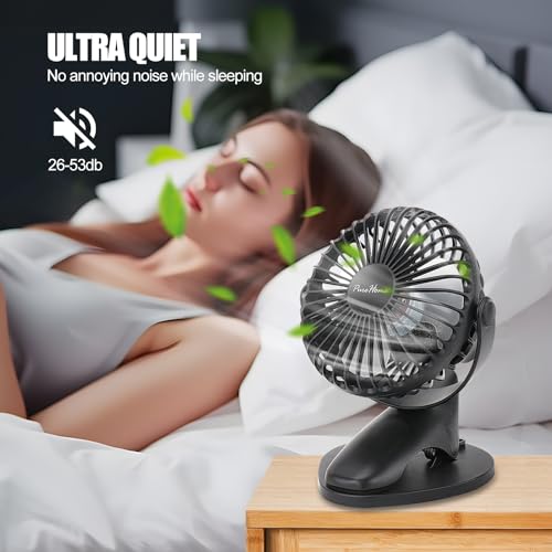 Portable Clip Fan Battery Operated,3 Speeds USB Rechargeable Mini Table Fan with Strong Airflow,360°Rotation Ultra Quiet Personal Desk Fan for Home Office Bedroom Dorm Stroller Camping(Black) - color: Black