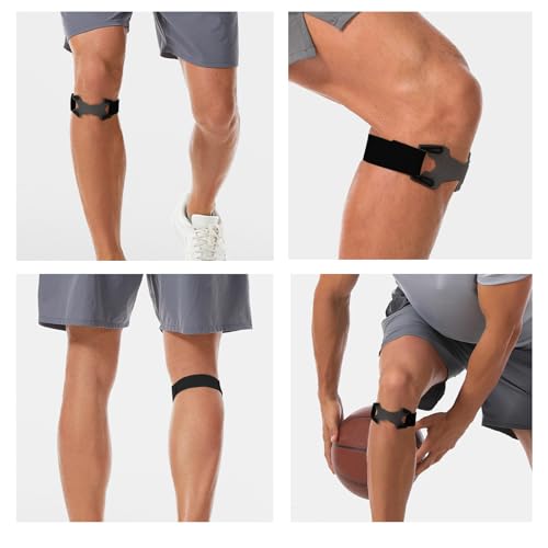 2 Pack Patellar Tendon Support Strap,Adjustable Silicone Patella Knee Strap for Knee Pain Relief,Knee Bands for Basketball, Tendonitis, Running, Tennis, Jumpers, Squats(Black) - color: Black