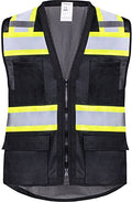 ProtectX High Visibility ANSI Class 2 Safety Vest with 6 Pockets - color: Black - Mesh Fabric, size: Small