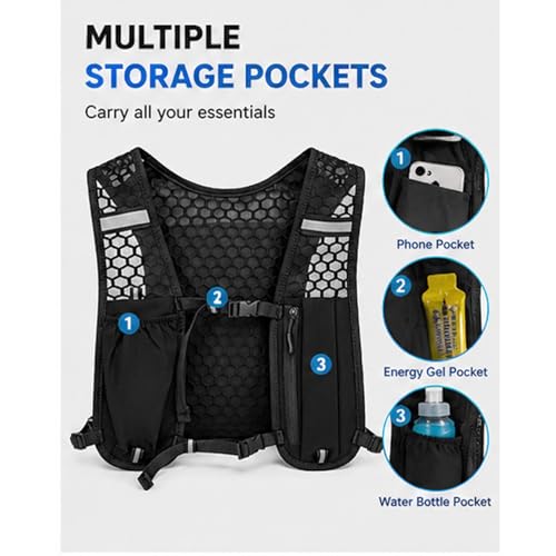 Running Vest Backpack, 120G Lightweight Running Pack with Phone Holder and Bottle Pocket, Reflective Adjustable Running Vest for Marathon, Hiking, Cycling, Men Women