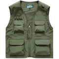 Men's Utility Fishing Cargo Vest Outdoor Lightweight Safari Travel Photo Vest Hiking Waistcoat With Multi Pockets - color: Military, size: XX-Large