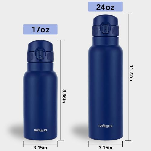 GOPPUS 17oz Insulated Water Bottle with Leak-Proof Flip Lid & Carry Handle,Double-Wall Stainless Steel Bottle for School,Outdoor,and the Gym（Ink blue） - color: Ink blue