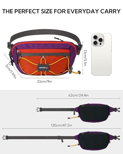 WATERFLY Small Fanny Pack RFID Blocking Travel Hiking Crossbody Waist Bag - color: Purple-Red