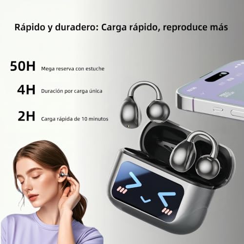 M100 Clip On Earbuds with Touchscreen Case , Open Ear Wireless Headphones for Glasses & Small Ears ,50H Total Battery, Bluetooth 6.0, IPX7 Waterproof,Ultra-Light 4g for Running & Workouts,black - color: Black