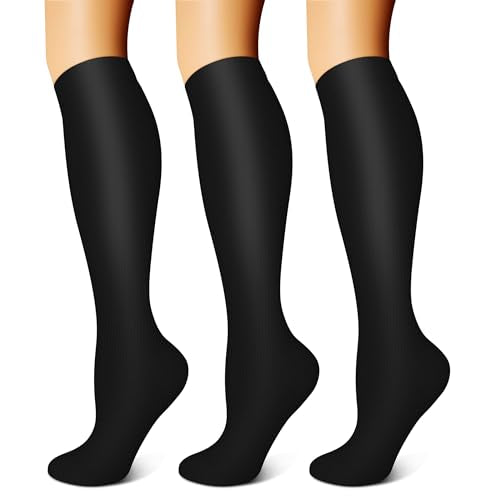 FEYHAY Copper Compression Socks (3 Pairs) 15-20 mmHg Circulation is Best Athletic & Daily for Men & Women, Running, Climbing - color: 05 Black, size: Large-X-Large