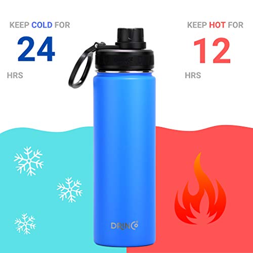 Drinco Stainless Steel Water Bottle Spout Lid Vacuum Insulated Double Wall Water Bottle Wide Mouth Leak Proof Keep Cold Sport Camping Hiking (22oz Royal Blue) - color: 22oz Royal Blue