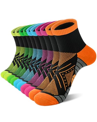 Womens Compression Ankle Crew Socks, Breathable Cushioned Socks - color: Orange Purple Green Yellow Blue Black, size: 6-9
