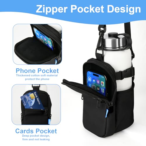 Xxerciz Water Bottle Carrier Bag with Phone Pocket Crossbody Sports Water Bottle Sling Pouch Holder with Adjustable Shoulder Strap, Universal Water Bottle Accessories for Walking Hiking