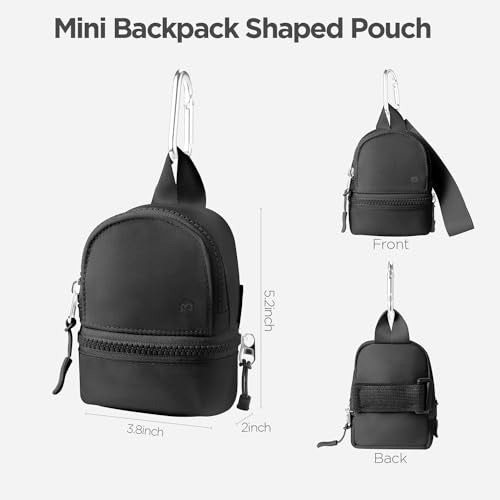 Babysun Mini Backpack Keychain Wristlet Pouch Small Change Coin Purse Cute Zipper Wallet With 3 RFID Card Slots For Women/Men Airpods Cosmetics - color: Black